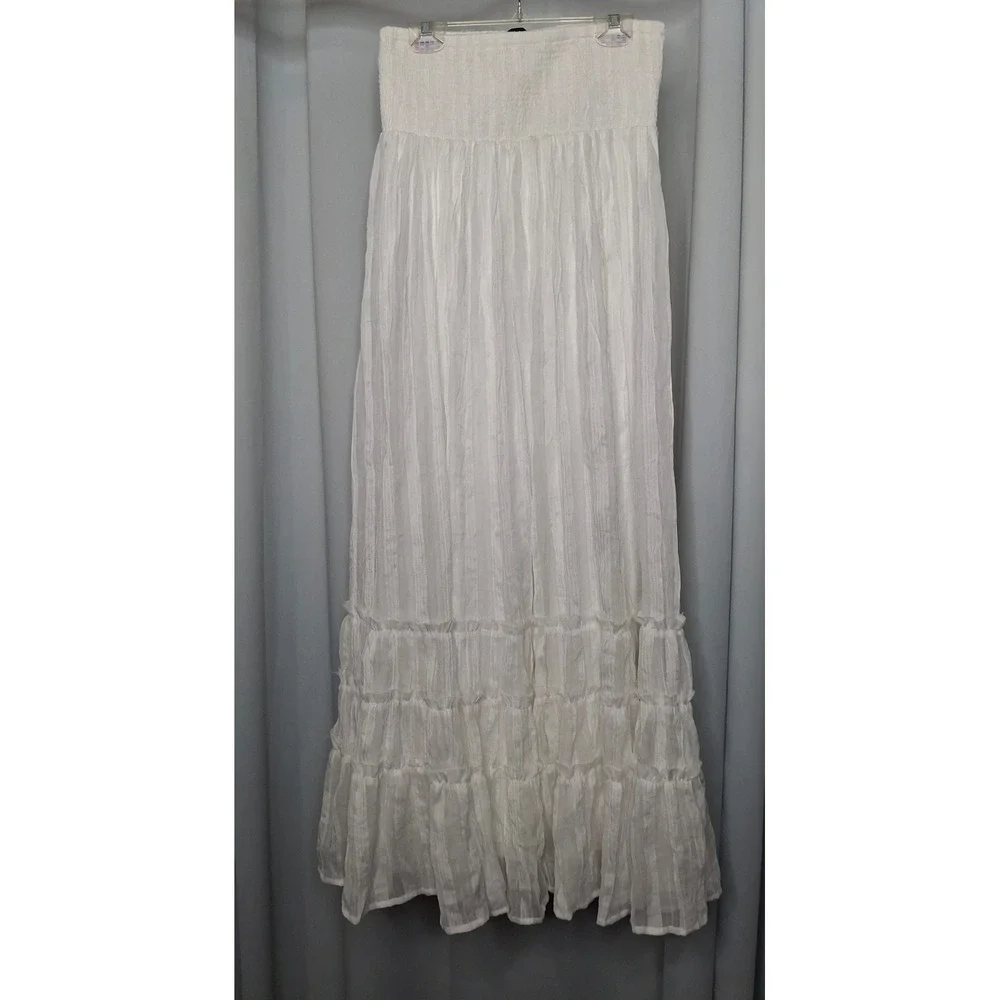 Lulus White Smocked Tiered Maxi Skirt Boho Flowy Textured Small